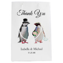 Casal de Pinguins Elegantes Obrigado Casamento