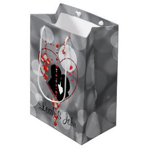 Sacola Para Presentes Média Casal de silhueta no Bokeh Coração Vermelho