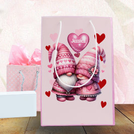 Sacola Para Presentes Média Casal Gnomo Rosa
