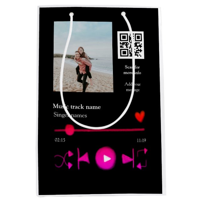 Sacola Para Presentes Média Casal personalizado do player de música (Frente)