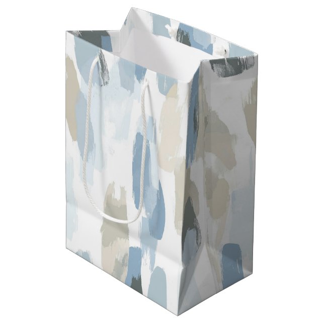 Sacola Para Presentes Média Casamento Abstrato de Creme Branco Azul (Frente inclinada)