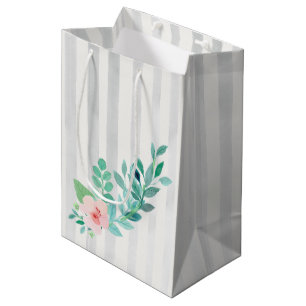 Sacola Para Presentes Média Casamento Boêmio de Aguarela Floral com Listras Mo
