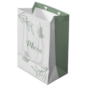 Sacola Para Presentes Média Casamento botânico em simples verde salvia