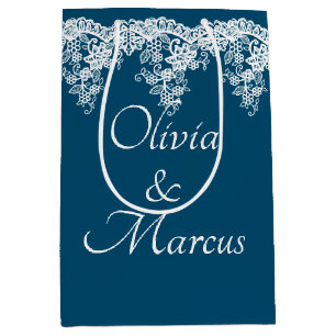 Sacola Para Presentes Média Casamento Branco Em Azul