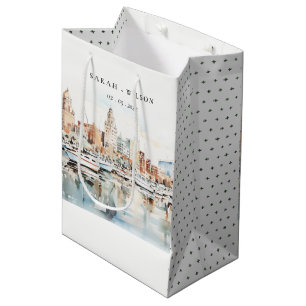 Sacola Para Presentes Média Casamento Chic Tampa Florida Skyline Watercolor