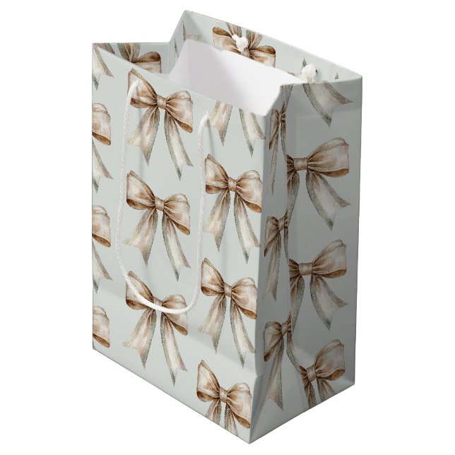 Sacola Para Presentes Média Casamento com Laço Romano Rústico Verde Branco Dou (Frente inclinada)