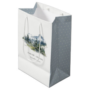 Sacola Para Presentes Média Casamento da Paisagem da Montanha Azul Verde