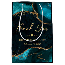 Sacola Para Presentes Média Casamento de Ágata Brilhante Falsa Azul e Dourado