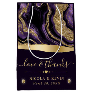 Sacola Para Presentes Média Casamento de Ágata com Papel Alumínio Roxo Elegant