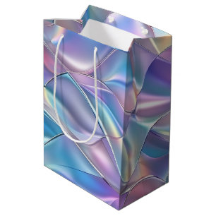 Sacola Para Presentes Média Casamento de Aniversário Iridescente Metálico 6