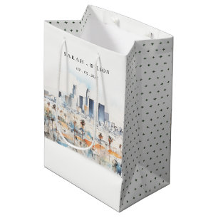 Sacola Para Presentes Média Casamento de Aquarela de Los Angeles, Califórnia