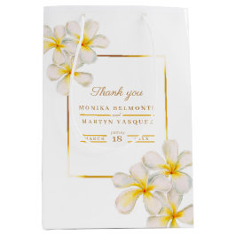 Sacola Para Presentes Média Casamento de arte de flores tropicais de ouro bran