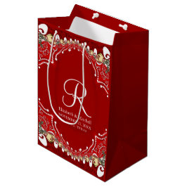 Sacola Para Presentes Média Casamento de Batik Monograma da Boêmia Vermelha