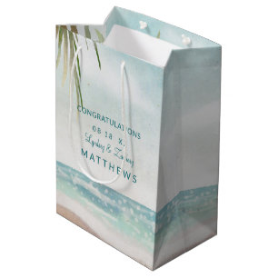 Sacola Para Presentes Média Casamento de Cena de Praia Pintada de Breeze em Il