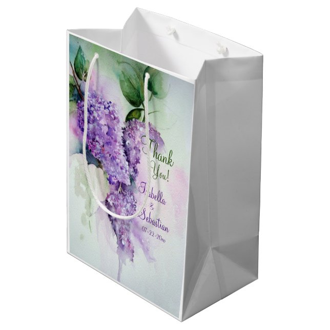 Sacola Para Presentes Média Casamento de Flores Lilac Elegante (Verso inclinado)