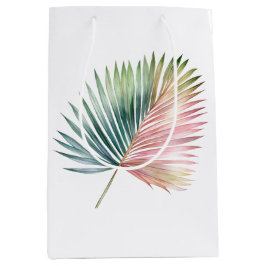 Sacola Para Presentes Média Casamento de Folha Verde Rosa Tropical