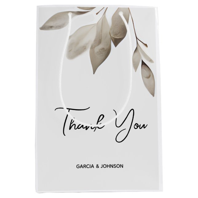 Sacola Para Presentes Média Casamento de Folhas de Eucalipto Botânico (Frente)