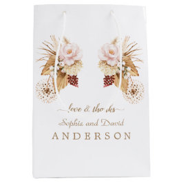 Sacola Para Presentes Média Casamento De Folhas De Palma Secas De Grama Rosa-F