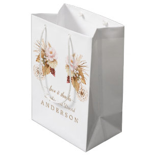 Sacola Para Presentes Média Casamento De Folhas De Palma Secas De Grama Rosa-F