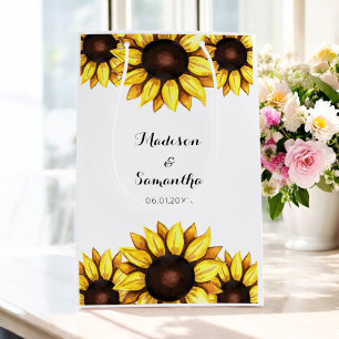 Sacola Para Presentes Média Casamento de Girassol Amarelo Branco