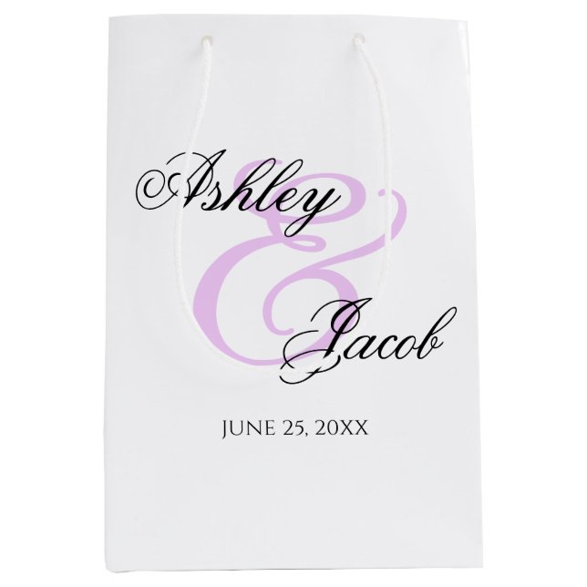 Sacola Para Presentes Média Casamento de Nome Personalizado Mínimo Leve e Puro (Frente)