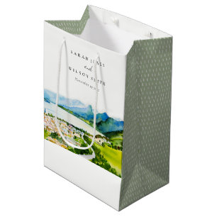 Sacola Para Presentes Média Casamento de Paisagem Rustic Countryside Lake