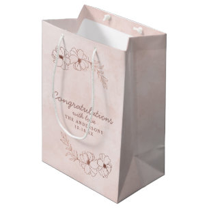 Sacola Para Presentes Média Casamento de Parabéns Dourados, Rosa e Rosa