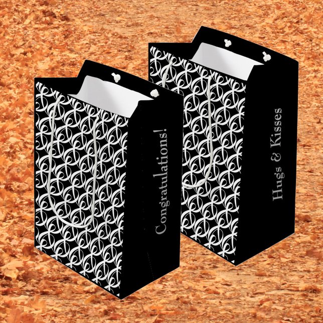 Sacola Para Presentes Média Casamento de Parabéns Pretos e Brancos Personaliza (For every occasion, personalized gift bags.
)