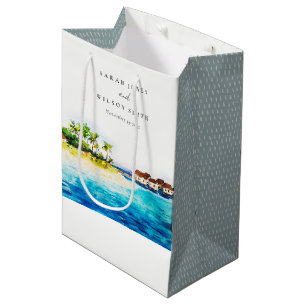 Sacola Para Presentes Média Casamento de praia em Villa Seascape, tropical Ove