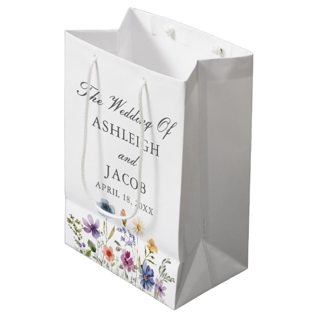 Sacola Para Presentes Média Casamento de Primavera com Flor Silvestre Elegante (Frente inclinada)