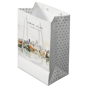 Sacola Para Presentes Média Casamento de Skyline Watercolor em Portland Oregon