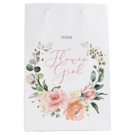 Sacola Para Presentes Média Casamento de Wreath com Aquarela Rosa-Rosa-Flor