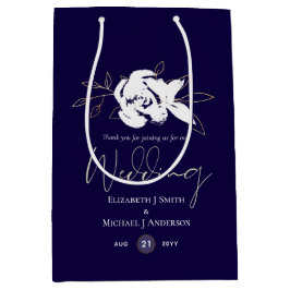 Sacola Para Presentes Média Casamento Dourado Azul-Marinho Elegante