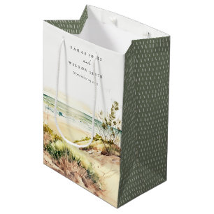 Sacola Para Presentes Média Casamento Elegante Dusky Coastal Beach Sun Seascap