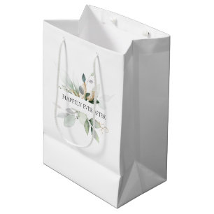 Sacola Para Presentes Média Casamento Elegante Folhagem Felizes Para Sempre