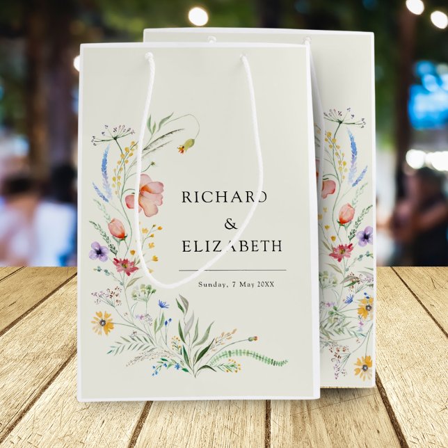 Sacola Para Presentes Média Casamento Elegante Mínimo de Flor Selvagem Moderna (Criador carregado)