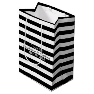 Sacola Para Presentes Média Casamento em Striped Black and White