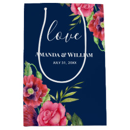 Sacola Para Presentes Média Casamento Favorece Flores Vermelhas e Rosa Marinho