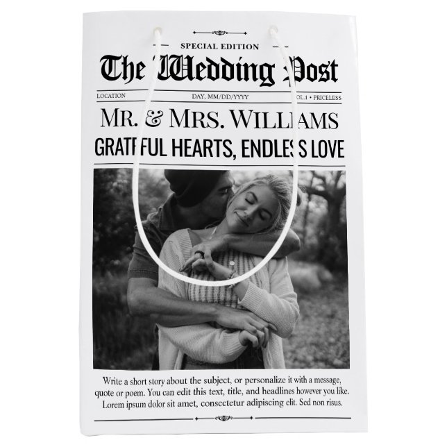 Sacola Para Presentes Média Casamento Favorito Bolsas Casamento Jornal Dossiê  (Frente)