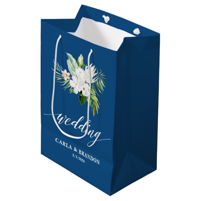 Sacola Para Presentes Média Casamento Floral Azul (Frente inclinada)