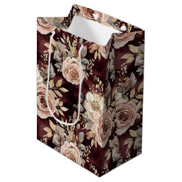 Sacola Para Presentes Média Casamento Floral Burgundy Red Blush