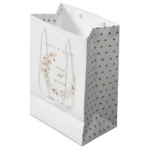 Sacola Para Presentes Média Casamento Floral de Ferida Floral com Camada Branc