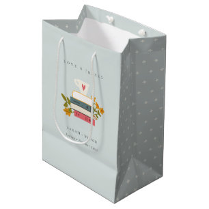 Sacola Para Presentes Média Casamento Floral de Livros Históricos Empilhados A