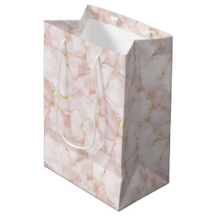 Sacola Para Presentes Média Casamento Floral Pétalas de Rosa Rosa Bege Dourado