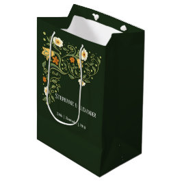 Sacola Para Presentes Média Casamento Floral Verde
