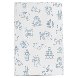 Sacola Para Presentes Média Casamento Ilustrado Azul Desenhado à Mão Espanhola