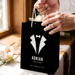 Sacola Para Presentes Média Casamento Minimalista Nome do Padrinho Preto