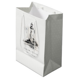 Sacola Para Presentes Média Casamento Náutico do Farol Negro e Branco