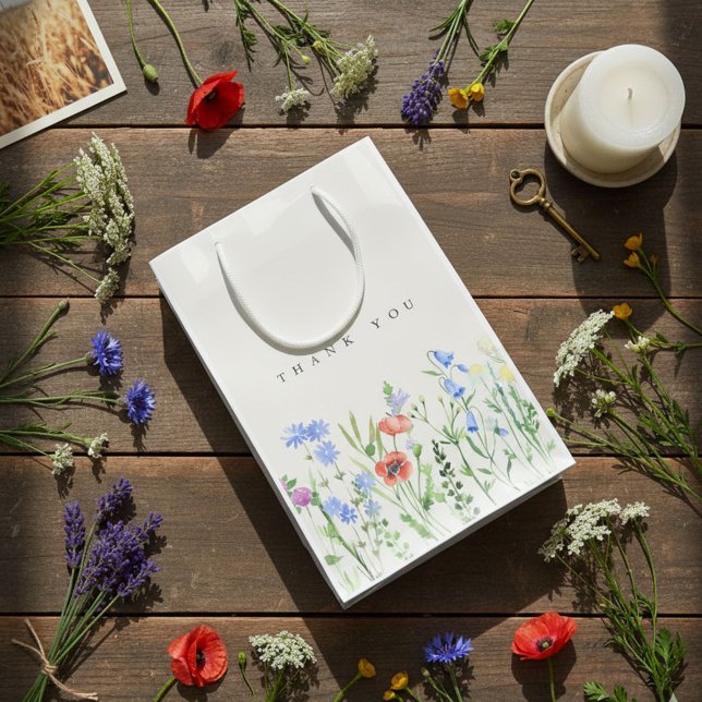 Sacola Para Presentes Média Casamento no Prado de Flores Silvestres Rústico (Rustic Wildflower Meadow Wedding Medium Gift Bag)