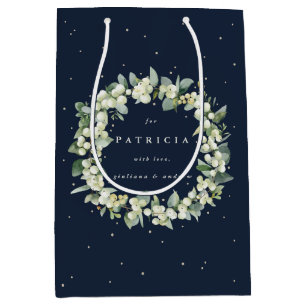 Sacola Para Presentes Média Casamento Personalizado Azul Marinho+Snowberry+Euc